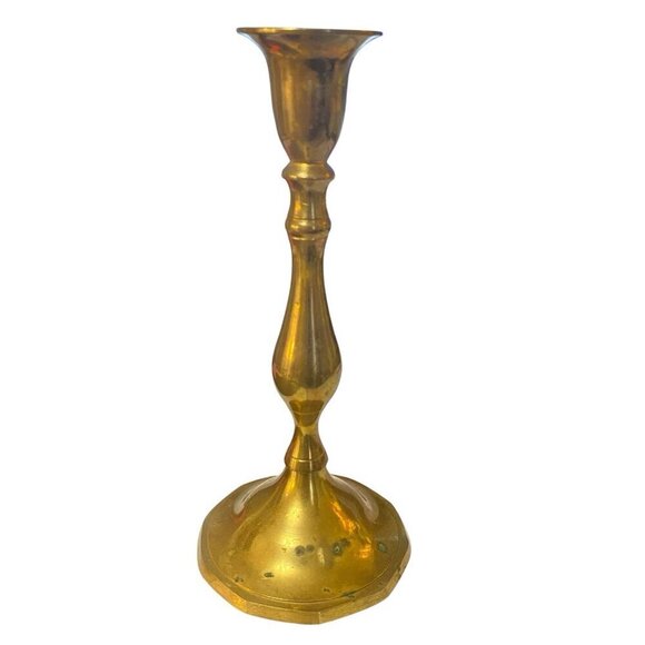 VTG Brass 7" Candlestick Candle Holder Aged Patina - Picture 1 of 4